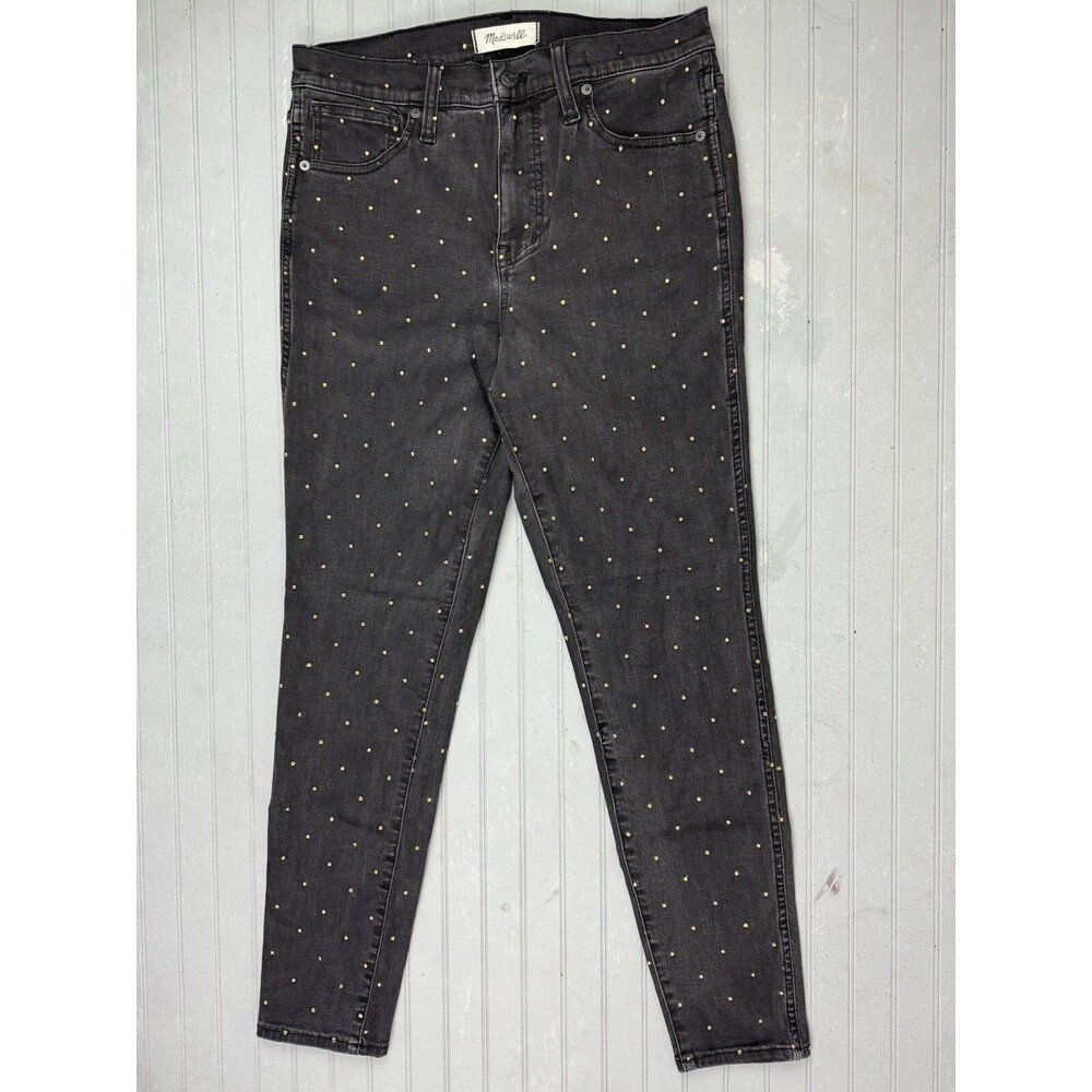 Madewell Size 29 Womens Jeans 10" Hi Rise Skinny Black Gold Dots Stretch